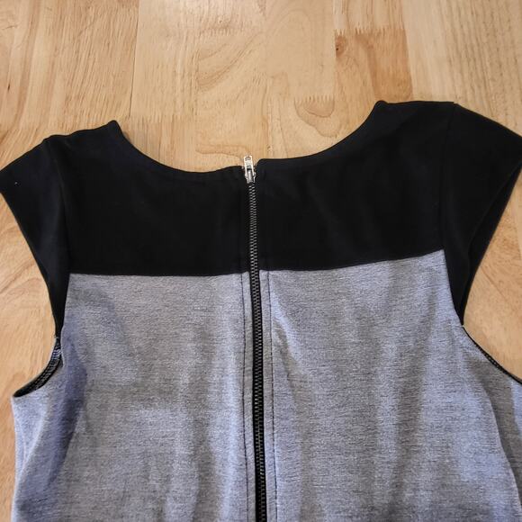 French Connection Black Gray White Sleeveless Jersey Knit Pencil Dress Zip - Picture 14 of 14